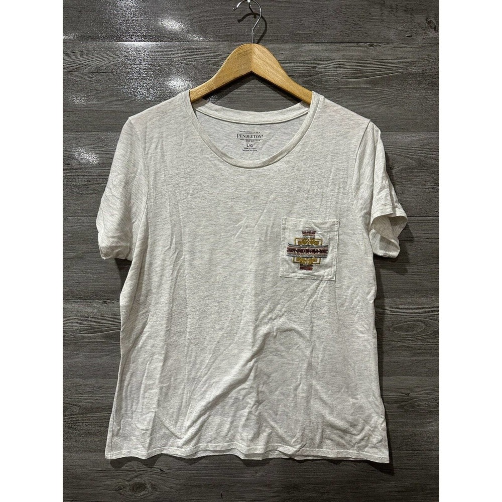 Pendleton Aztec Print Embroidered Pocket Cotton T-Shirt Women's Sz L